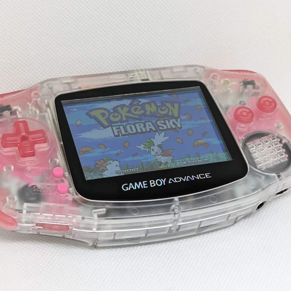 Game Boy Advance - Pink (Transparent/USB-C Charging) (LCD Screen) + (FLORA SKY)